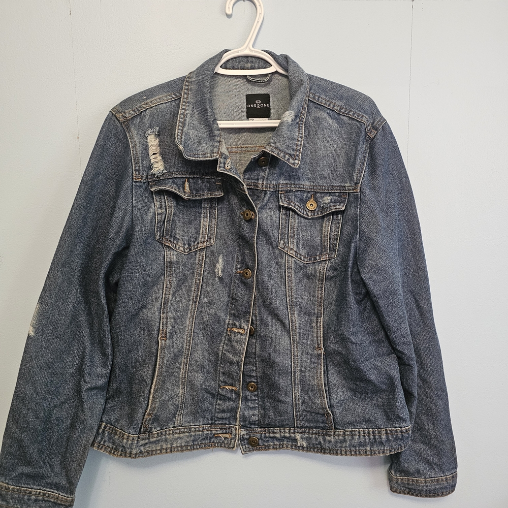 one 5 one Blue Denim Jacket with Distressed Details